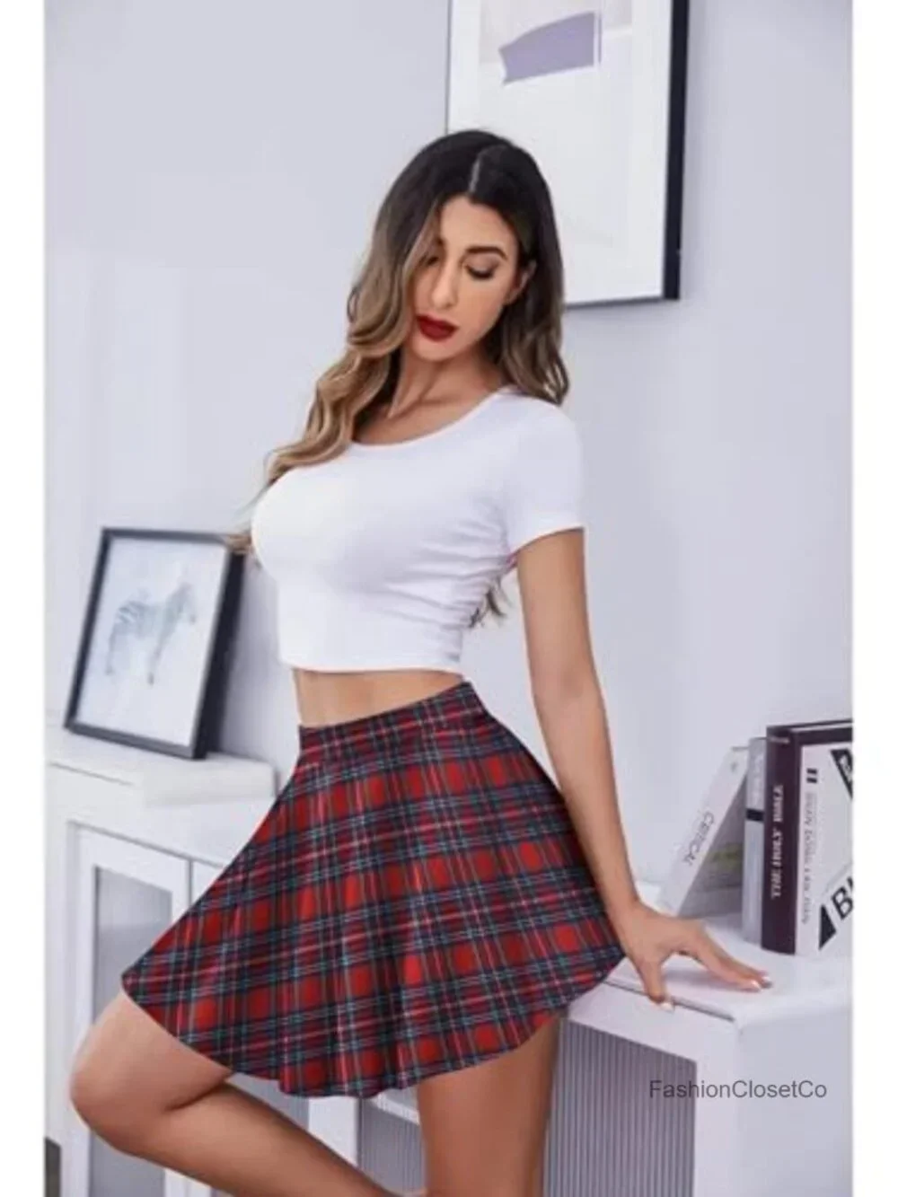 Zeagoo Womens Pleated A-Line Mini Skirt High Waist Stretch Club Party Skater